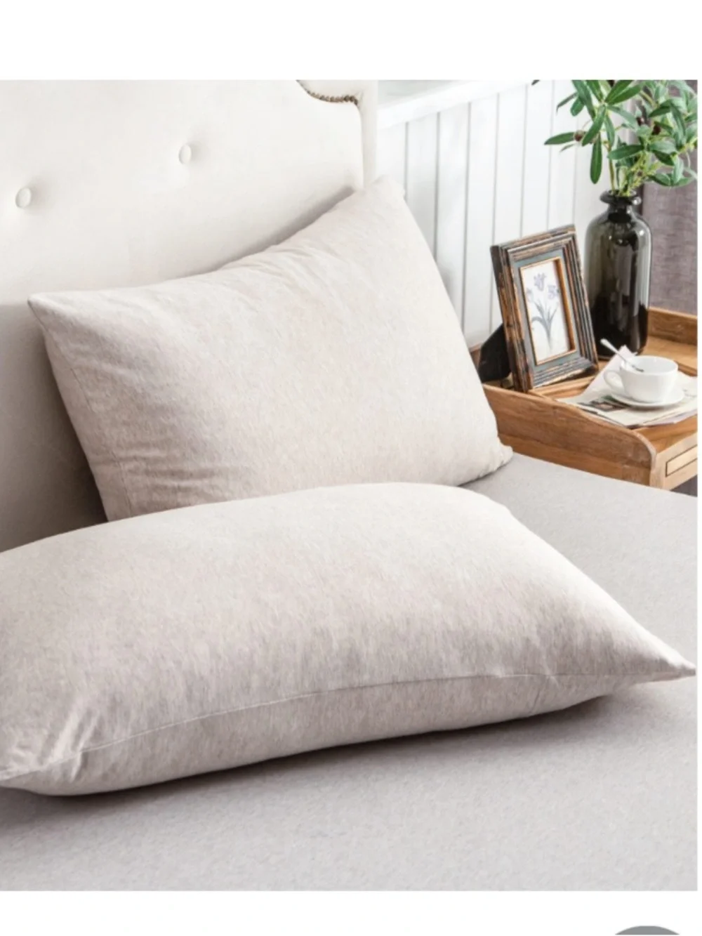 Jersey Knit Pillowcases QUEEN SIZE - HEATHER BEIGE